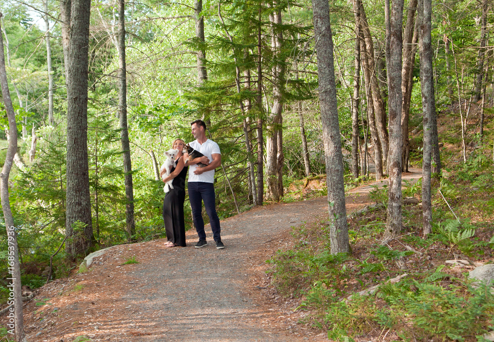 Fototapeta premium couple in the woods on a path