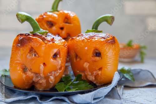 Funny jack o lanterns stuffed pepper for Halloween