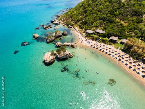 Obraz na plátně Aerial  view of Porto Zorro  Azzurro beach in Zakynthos (Zante) island, in Greec