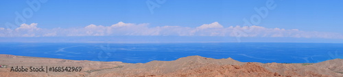 Panorama of the fairy-tale canyon and Issyk-Kul