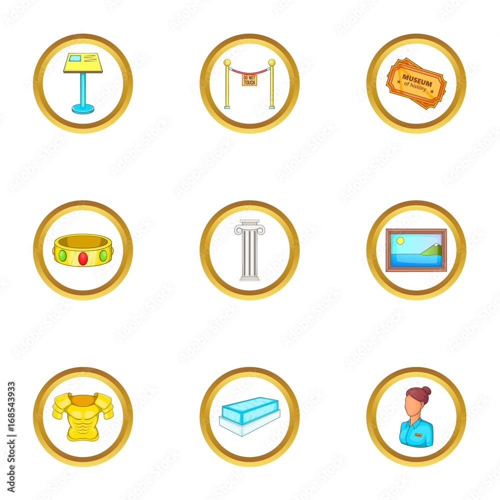 Museum icons set, cartoon style Museum icons set, cartoon style