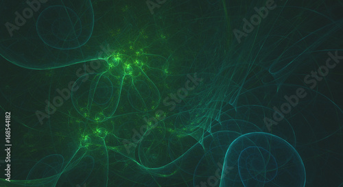 Glowing green smooth fractal spirals background