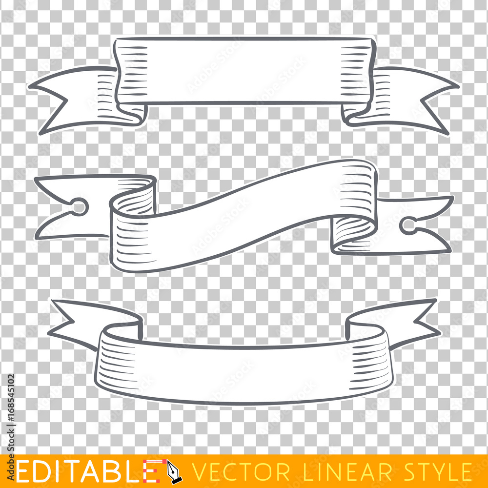 Banners ribbons. Editable line drawing. Stock vector illustration