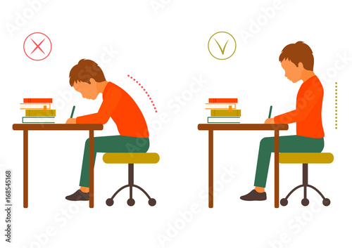 sitting correct and incorrect  body posture, healthy back