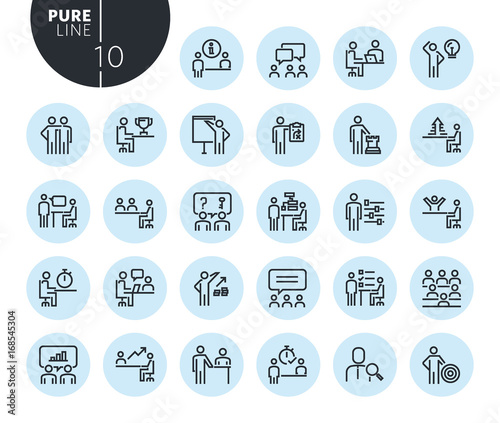 Collection of premium quality strategy, planning and teamwork line icons. Outline concepts for web and app design and development. Modern vector illustration of thin line web symbols.