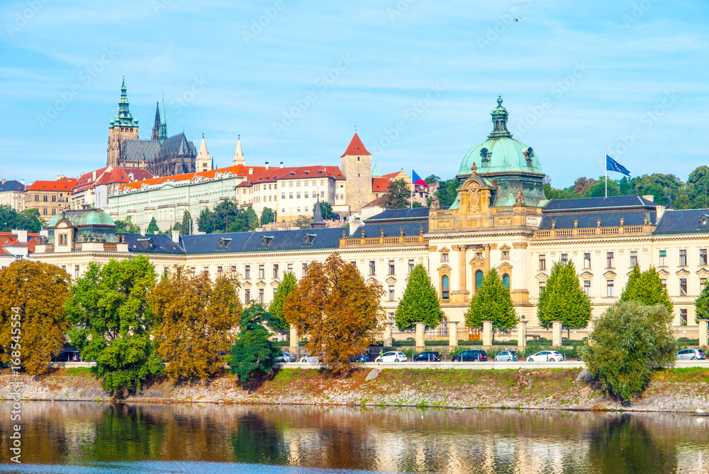 Fototapeta premium Prague panoramic view of Prague Castle and Straka Academy - the seat of Government of Czech Republic.