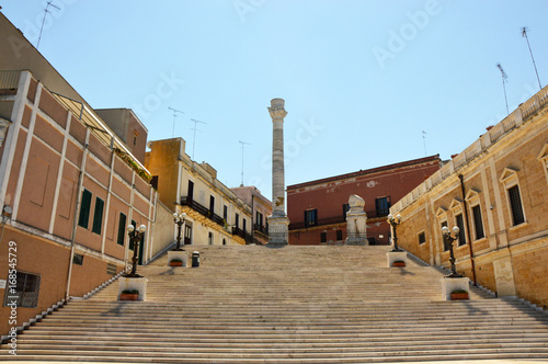 Roman columns in city center of Brindisi, Apulia, Italy