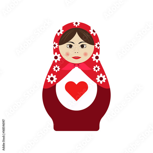 Flat icon russian doll babushka isolated on white background. Vector illustration.