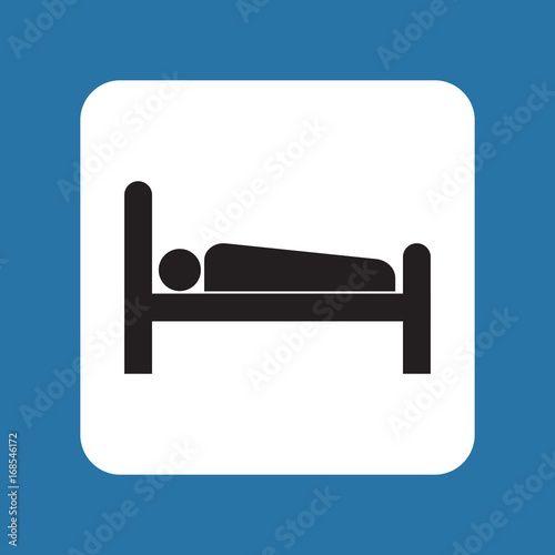 Icon accommodation. Silhouette of man lying in bed. Vector illustration.