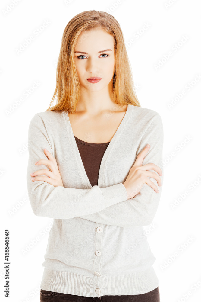Portrait of beautiful casual serious woman. Portrait of beautiful casual serious woman.