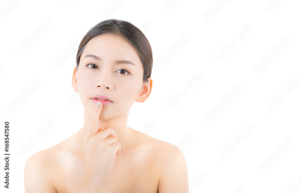 Beautiful girl with makeup, woman and skin care concept / attractive asia girl smilling on face isolated on white background. Beautiful girl with makeup, woman and skin care concept / attractive asia girl smilling on face isolated on white background.
