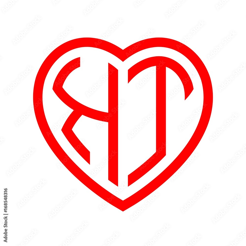 initial letters logo kt red monogram heart love shape initial letters logo kt red monogram heart love shape