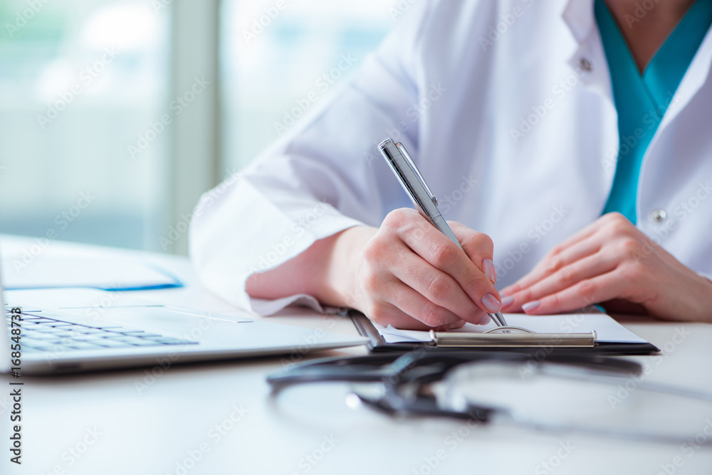 Doctor with prescribed medicines in medical concept Doctor with prescribed medicines in medical concept