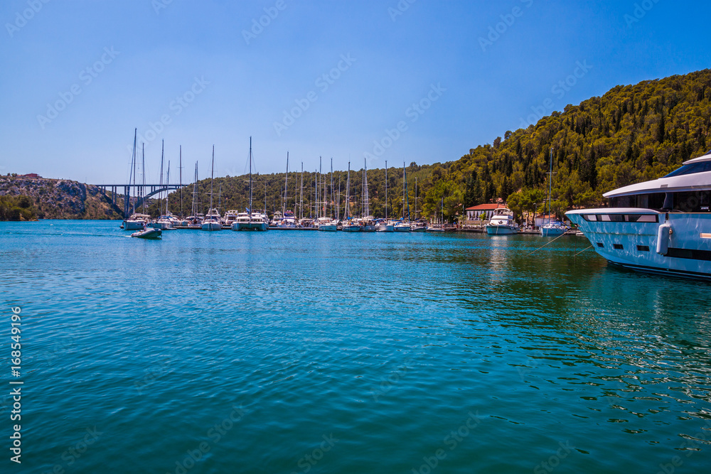 Picturesque scene of boats in a quiet bay, Croatia