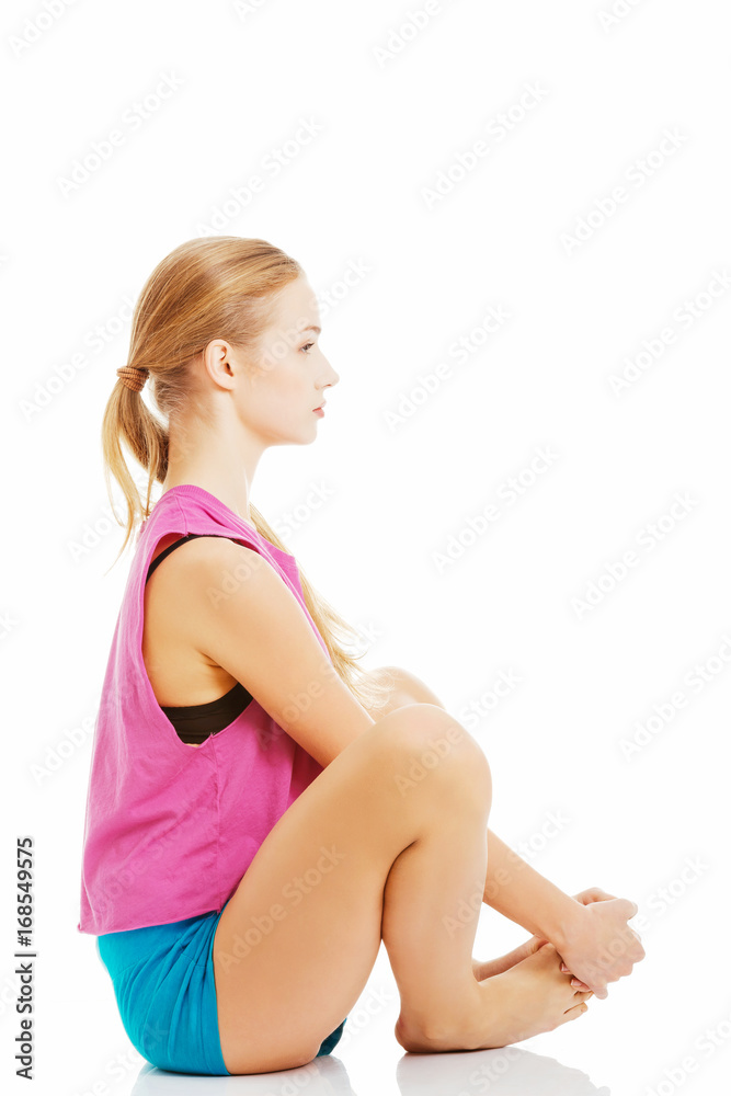 Beautiful caucasian woman is doing exercises. Beautiful caucasian woman is doing exercises.