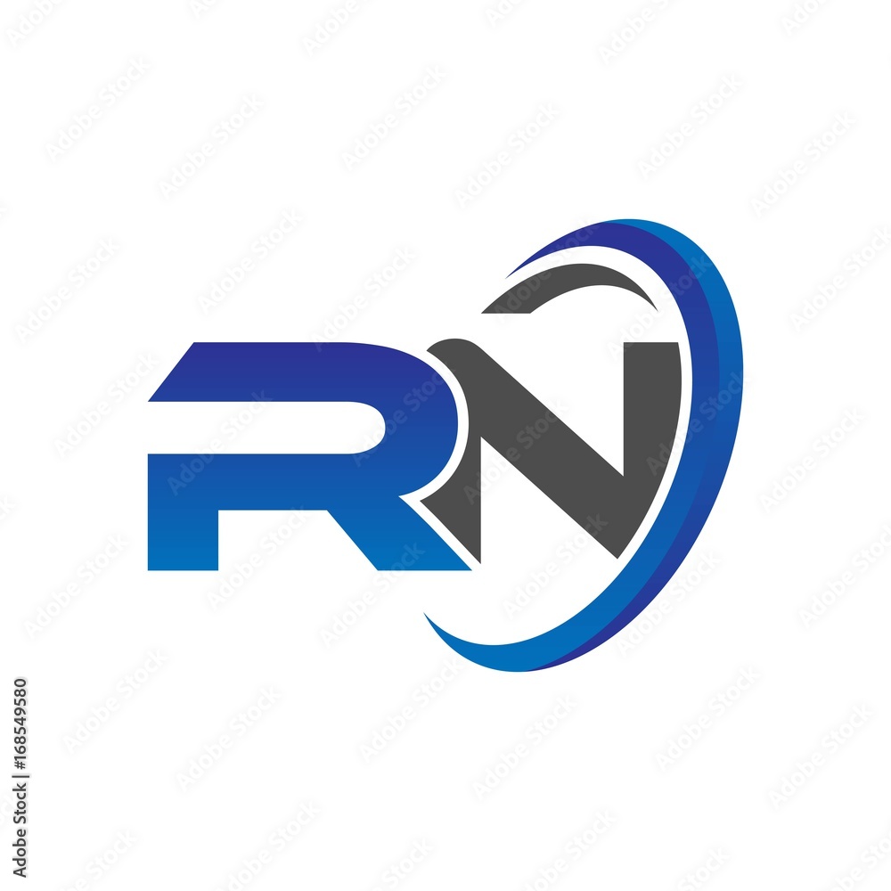 vector initial logo letters rn with circle swoosh blue gray vector initial logo letters rn with circle swoosh blue gray
