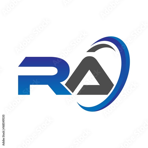vector initial logo letters ra with circle swoosh blue gray