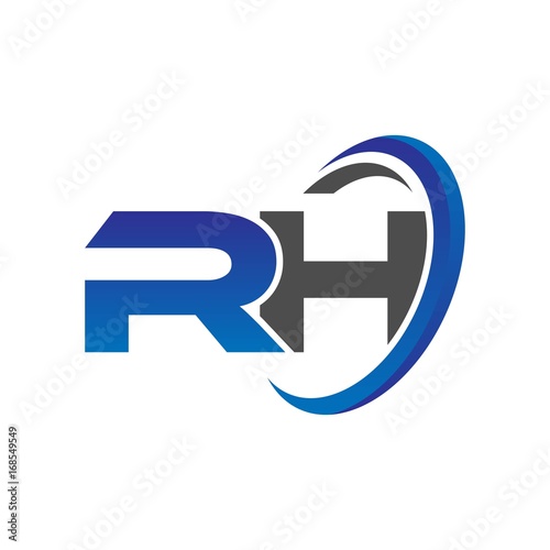 vector initial logo letters rh with circle swoosh blue gray