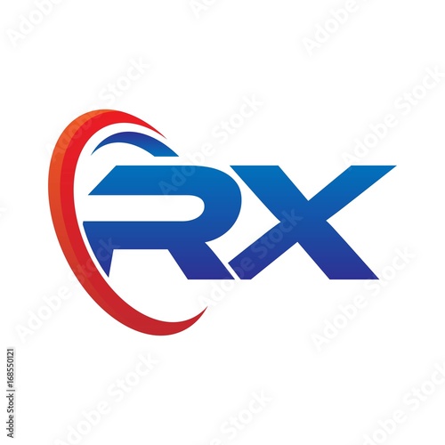 dynamic vector initial letters logo rx with circle swoosh red blue