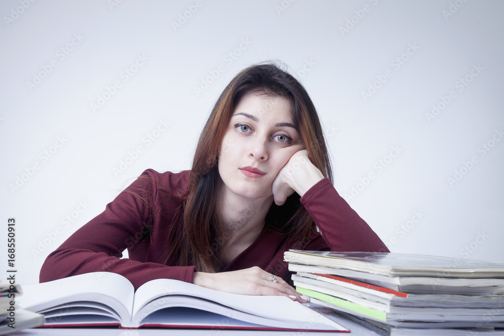 Stress for professional burnout. Portrait of exhausted and tired business woman in the office (Depression, sadness, problems, difficulties concept) Stress for professional burnout. Portrait of exhausted and tired business woman in the office (Depression, sadness, problems, difficulties concept)