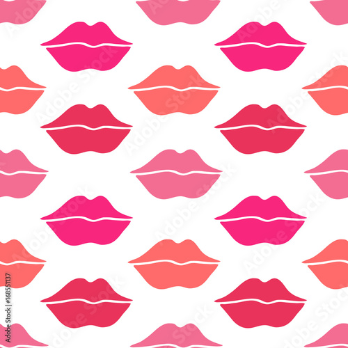 Vector hand drawn seamless pattern with lips. Abstract fashion background. Colorful texture.