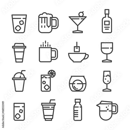 drink alcohol coffee softdrink juice line icon set vector