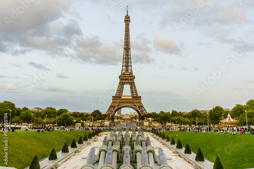 The golden Eiffel tower during summer in Paris, France