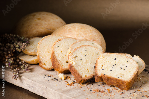 Sliced sesame bread on rustic wooden,Homemade bakery cooking at home,Healthy food