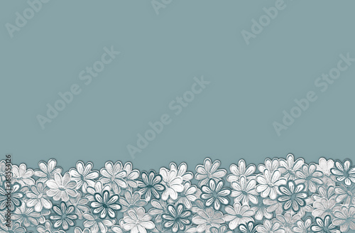 Embroidery turquoise flowers pattern texture and background on a turquoise background for Wedding invitation or greeting card.