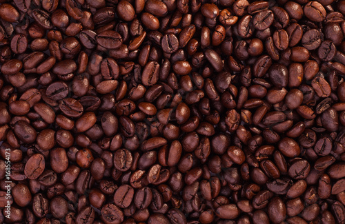 Close-up of coffee beans for background and texture - the beautiful food background