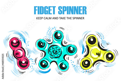 Set of Hand spinning machine. Rotation. Vector