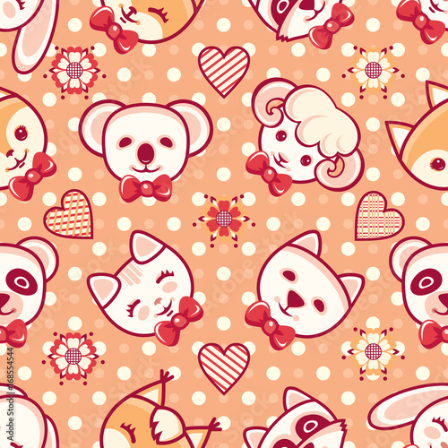 Cute pets. Seamless pattern. Colorful background with characters.
