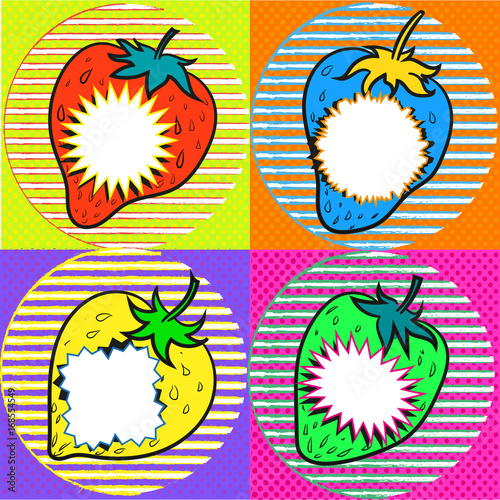 pop art strawberry with speech bubbles