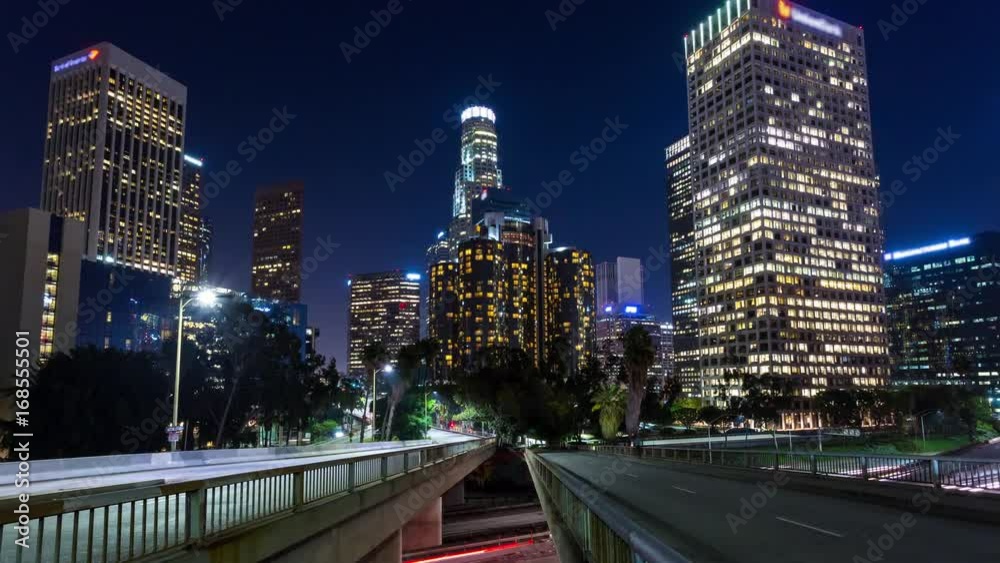 Downtown Los Angeles at Night Timelapse With Panning Downtown Los Angeles at Night Timelapse With Panning