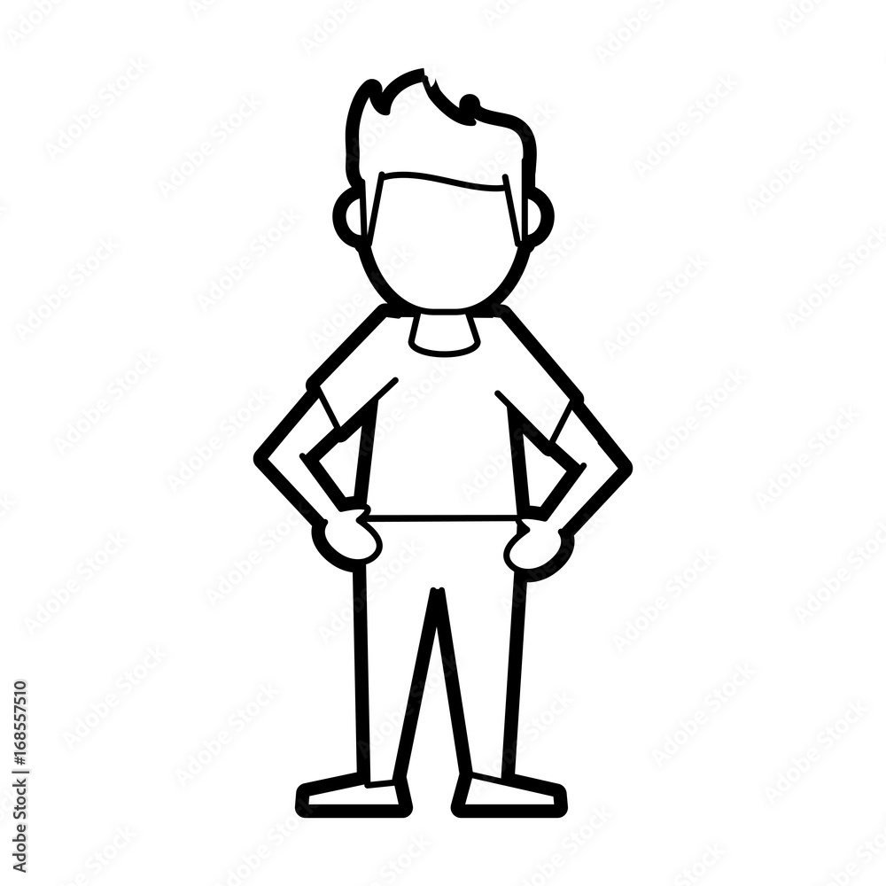 Flat line uncolored standing man over white background vector illustration Flat line uncolored standing man over white background vector illustration