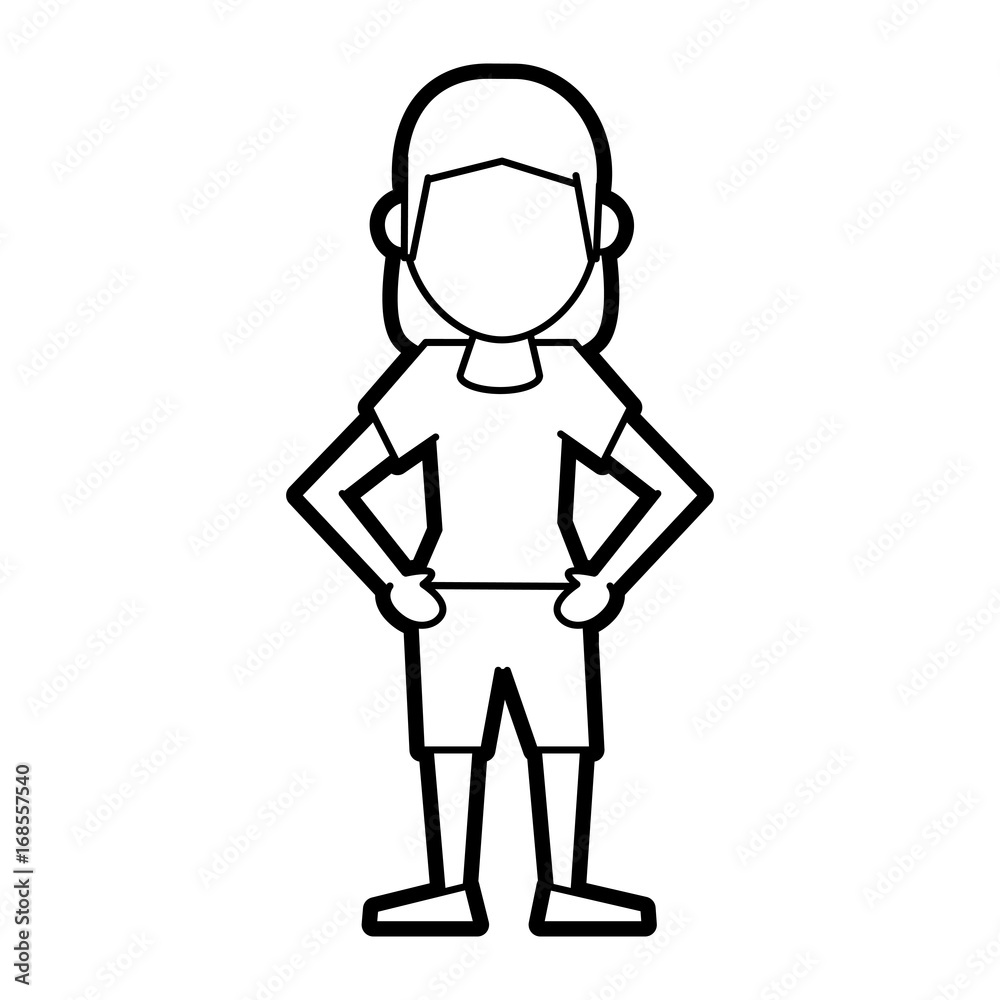 Flat line uncolored standing woman over white background vector illustration