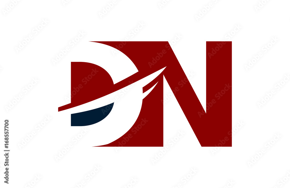 DN Red Negative Space Square Swoosh Letter Logo DN Red Negative Space Square Swoosh Letter Logo