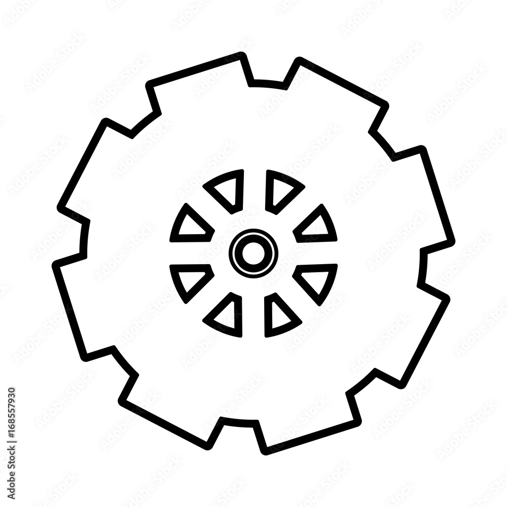 Obraz premium Flat line uncolored gear wheel over white background vector illustration