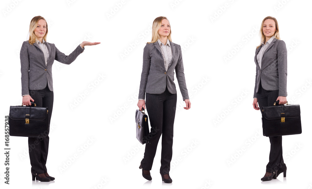 Businesswoman in gray suit isolated on white Businesswoman in gray suit isolated on white