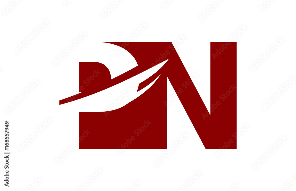 PN Red Negative Space Square Swoosh Letter Logo