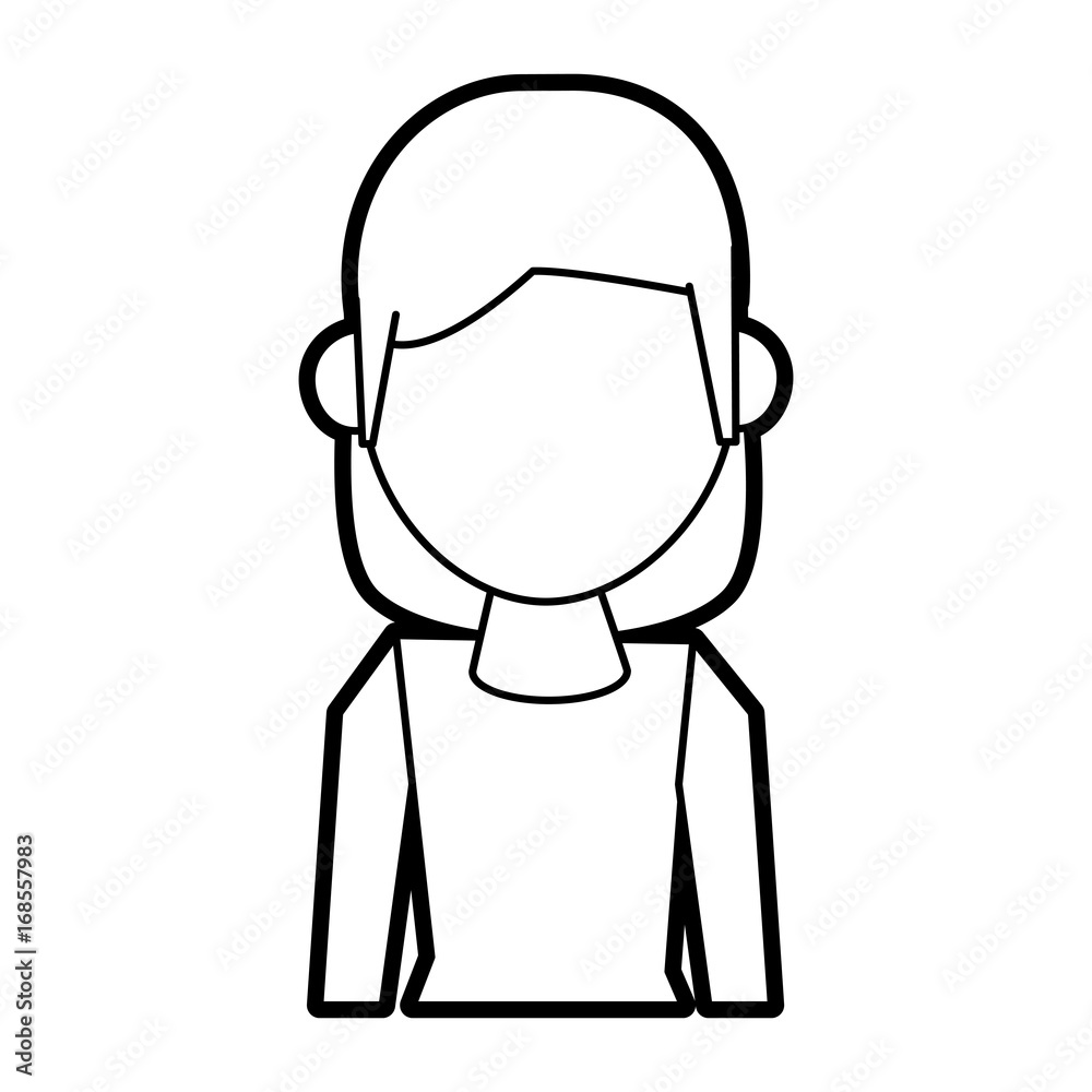 Flat line uncolored woman avatar over white background vector illustration