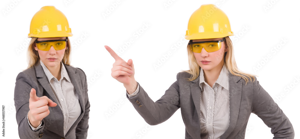 Woman architect isolated on white