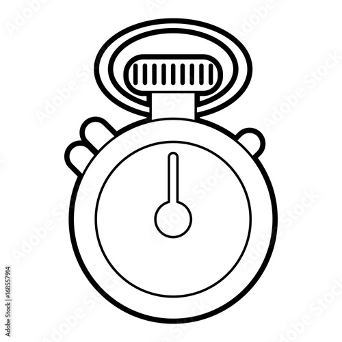 Flat line uncolored stopwatch over white background vector illustration 