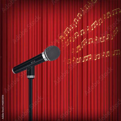 microphone with floating music note on stage