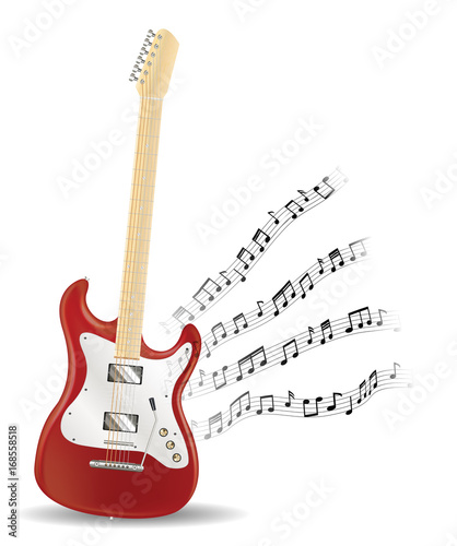 red electric guitar with floating music note