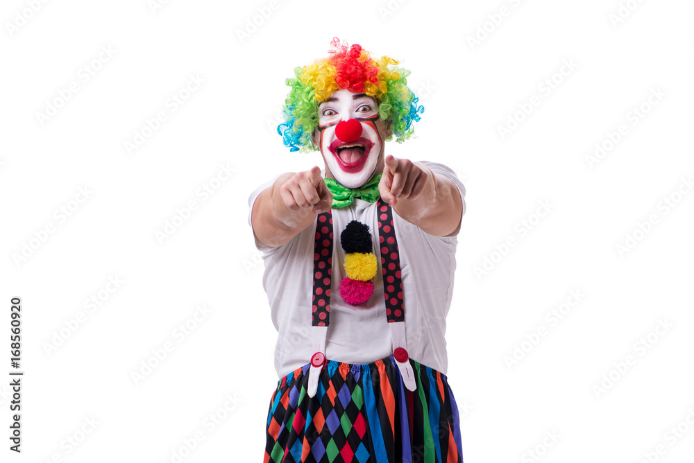 Funny clown acting silly isolated on white background Funny clown acting silly isolated on white background