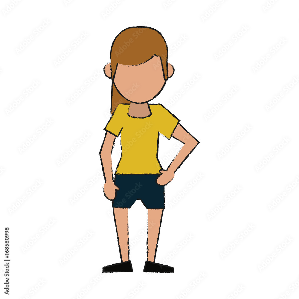 Colorful standing woman doodle over white background vector illustration