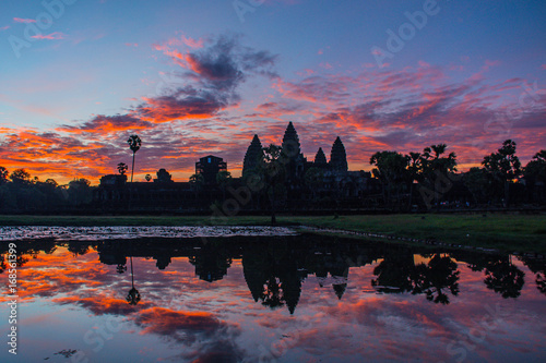 The silhouette of Angkor Wat before sunrise
