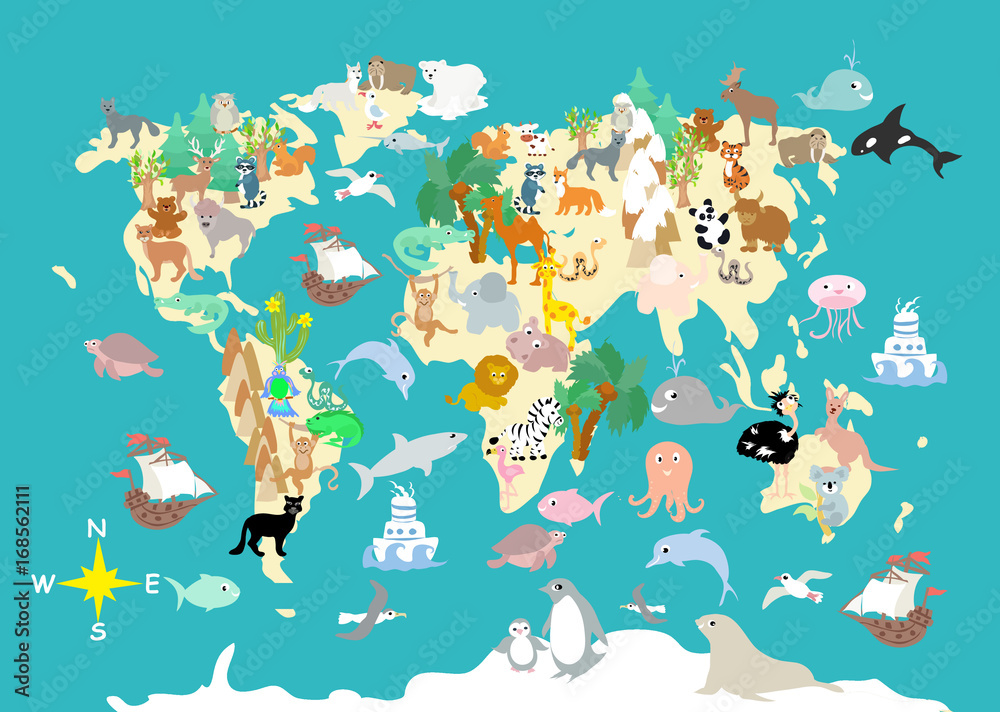 Flat World animals cartoonish kids map
Flat World animals cartoonish kids map