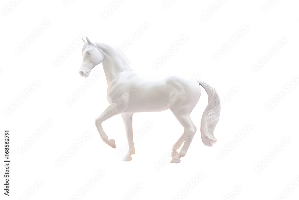 Naklejka Statuetka białego konia na białym tle.